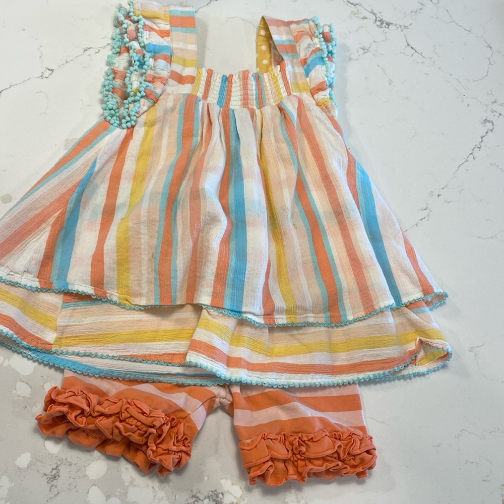 Pom Pom ruffle top and ruffle shorts